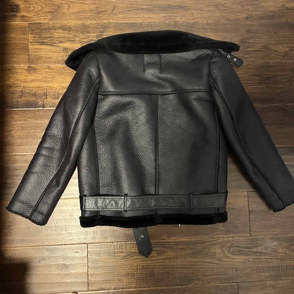 Zara Black Sherling Interior Moto Jacket sz L - Picture 2 of 3